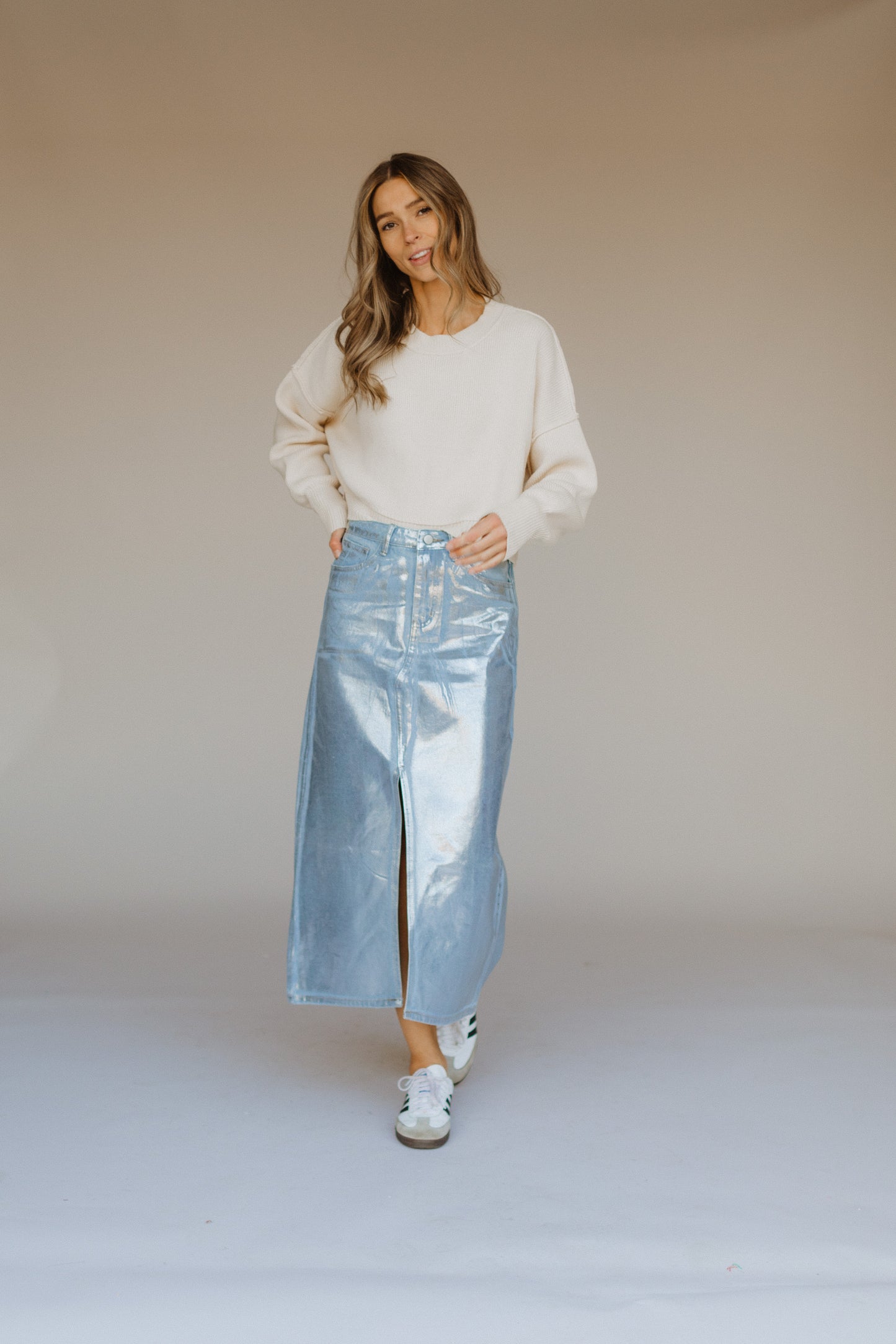 Metallic denim skirt/Blue/SALE