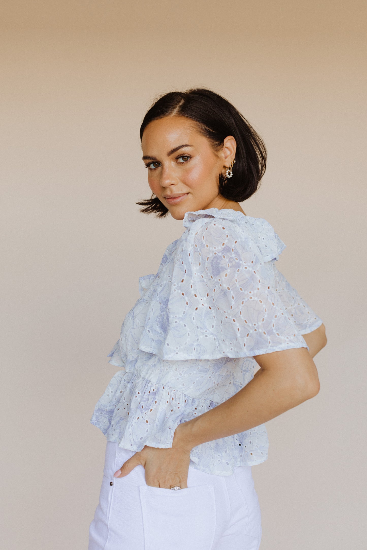 The Collin Eyelet Blouse/Blue