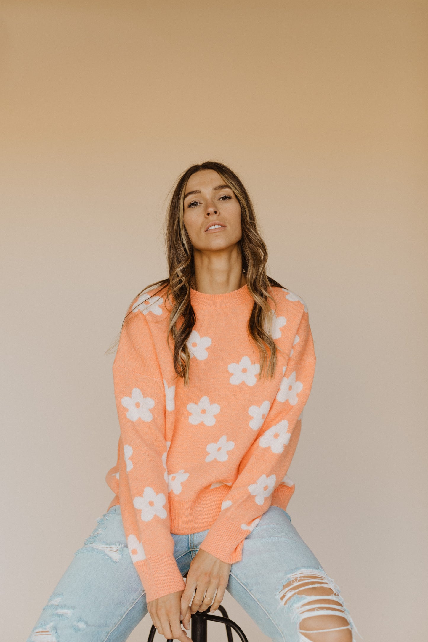 Finley Floral Sweater/ Peach/SALE