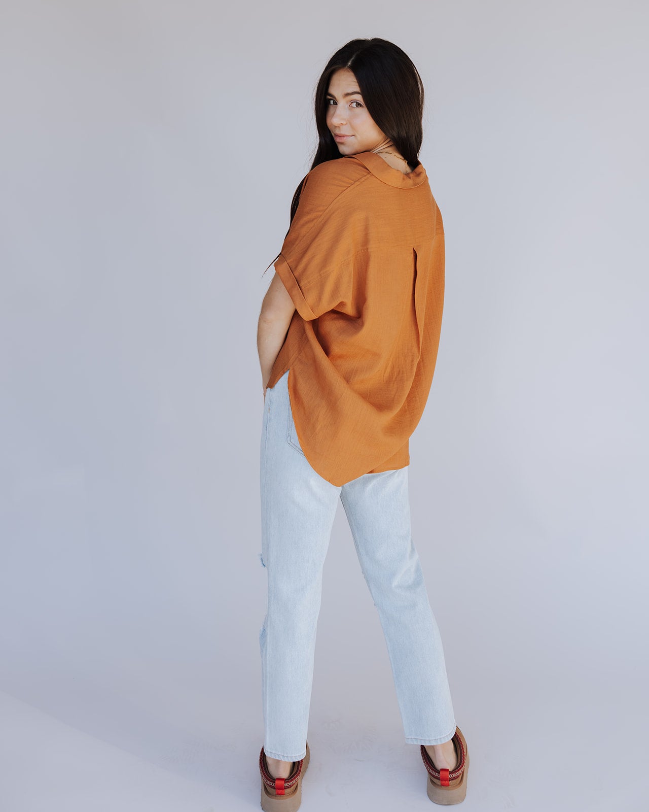 The Ann Button Down Shirt/Orange-Gucci